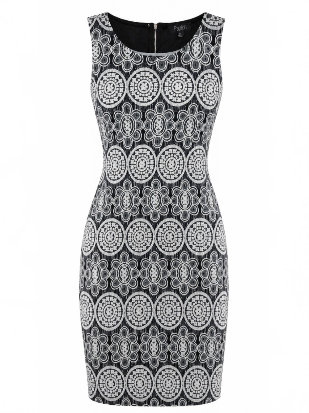 Papillon  Black and White Floral Medallion Midi Dress